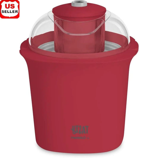 Automatic Ice Cream Maker 1.5 Quart Fully Automatic Frozen Yogurt Machine Large Ingredient Spout Kitchen Appliance Red
