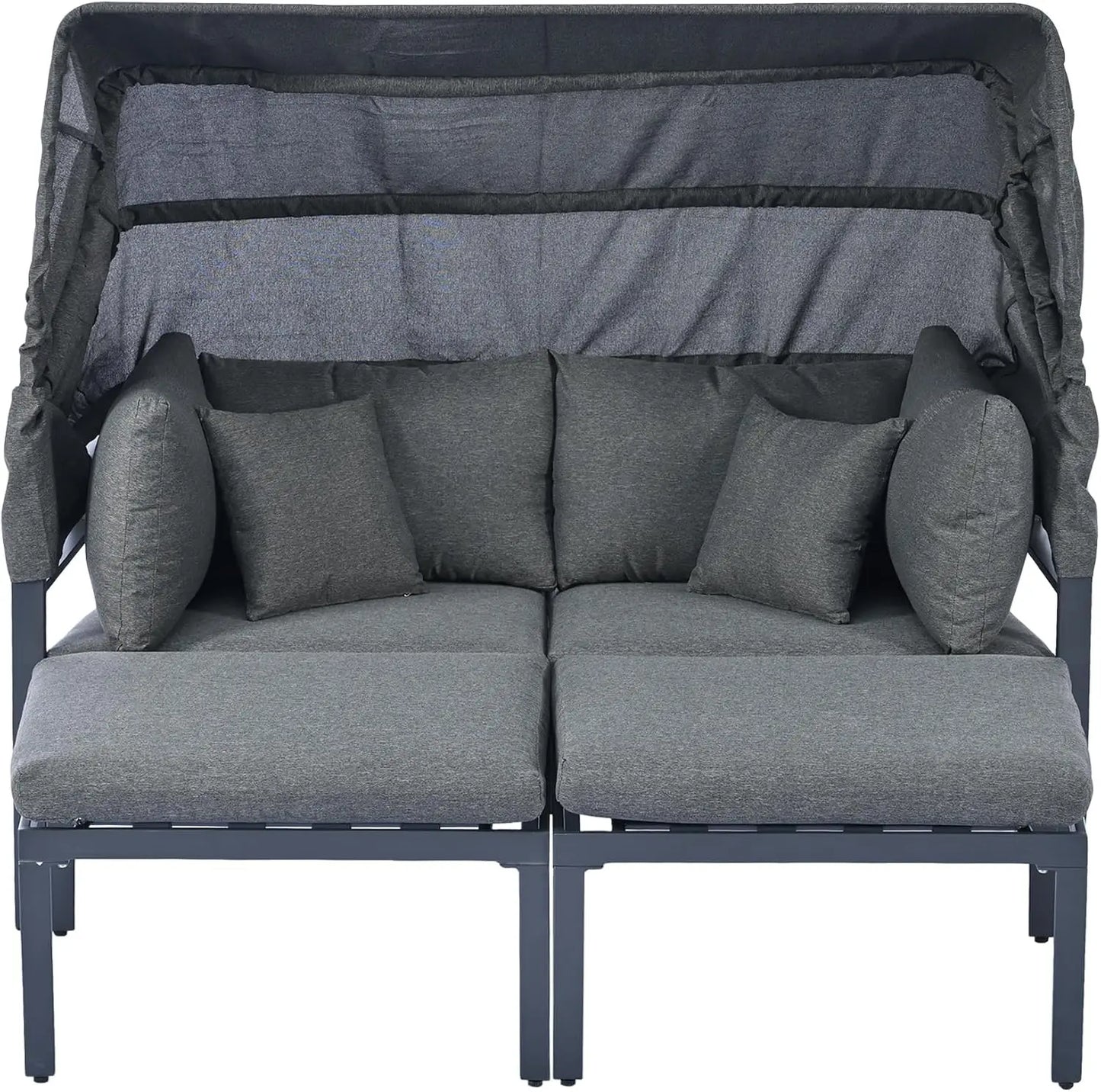 Outdoor Patio Daybed Sunbed Lounger with Retractable Canopy AllWeather 3Piece Sectional Sofa Set with Washable Cushions for Back