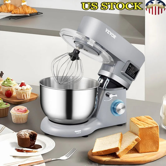 5.8 Qt Stand Mixer with Stainless Steel Bowl Beater Hook Whisk LCD Control 660W Pure Copper Motor Kitchen Baking Mixer
