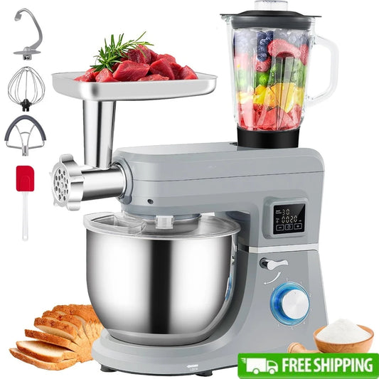 7.4 Qt Stand Mixer with Stainless Steel Bowl Dough Hook Beater Whisk Meat Grinder Juice Cup LCD Touch Panel