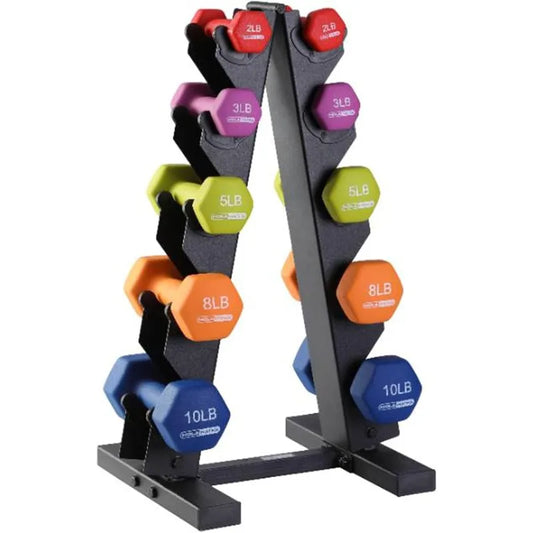HolaHatha Neoprene Dumbbell Free Hand Weight Set with Rack,Ideal for Home Exercises to Gain Tone and Definition 56 LB Multicolor