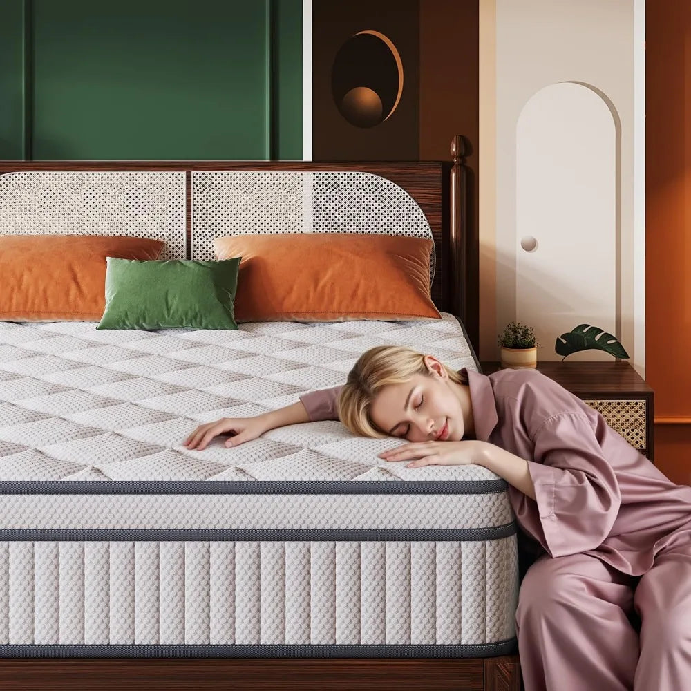 Mattress, 14 Inch Mattress in a Box, Gel Memory Foam Hybrid Mattresses for Motion Isolation, Soft and Comfortable