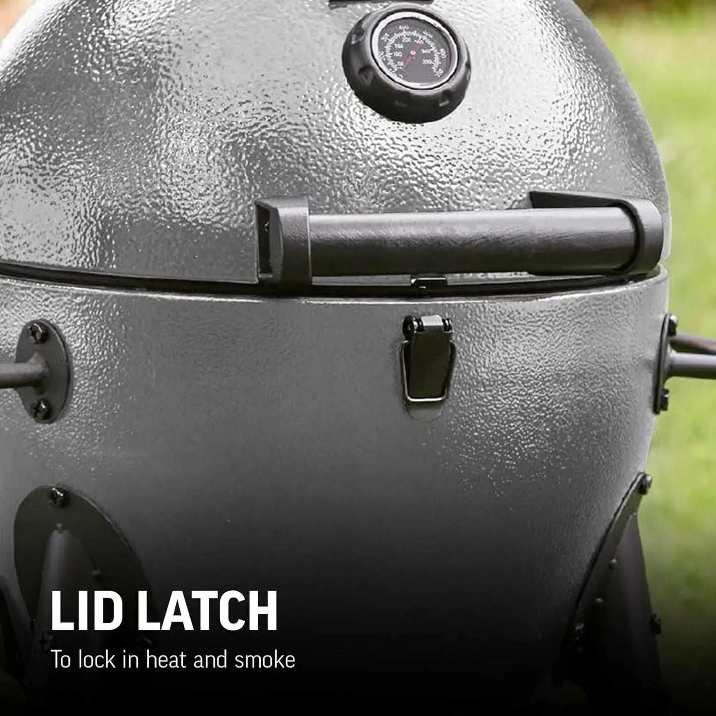 Portable Kamado Charcoal Grill and Smoker with Cast Iron Grates and Locking Lid with 155 Cooking Square Inches in Ash, Model