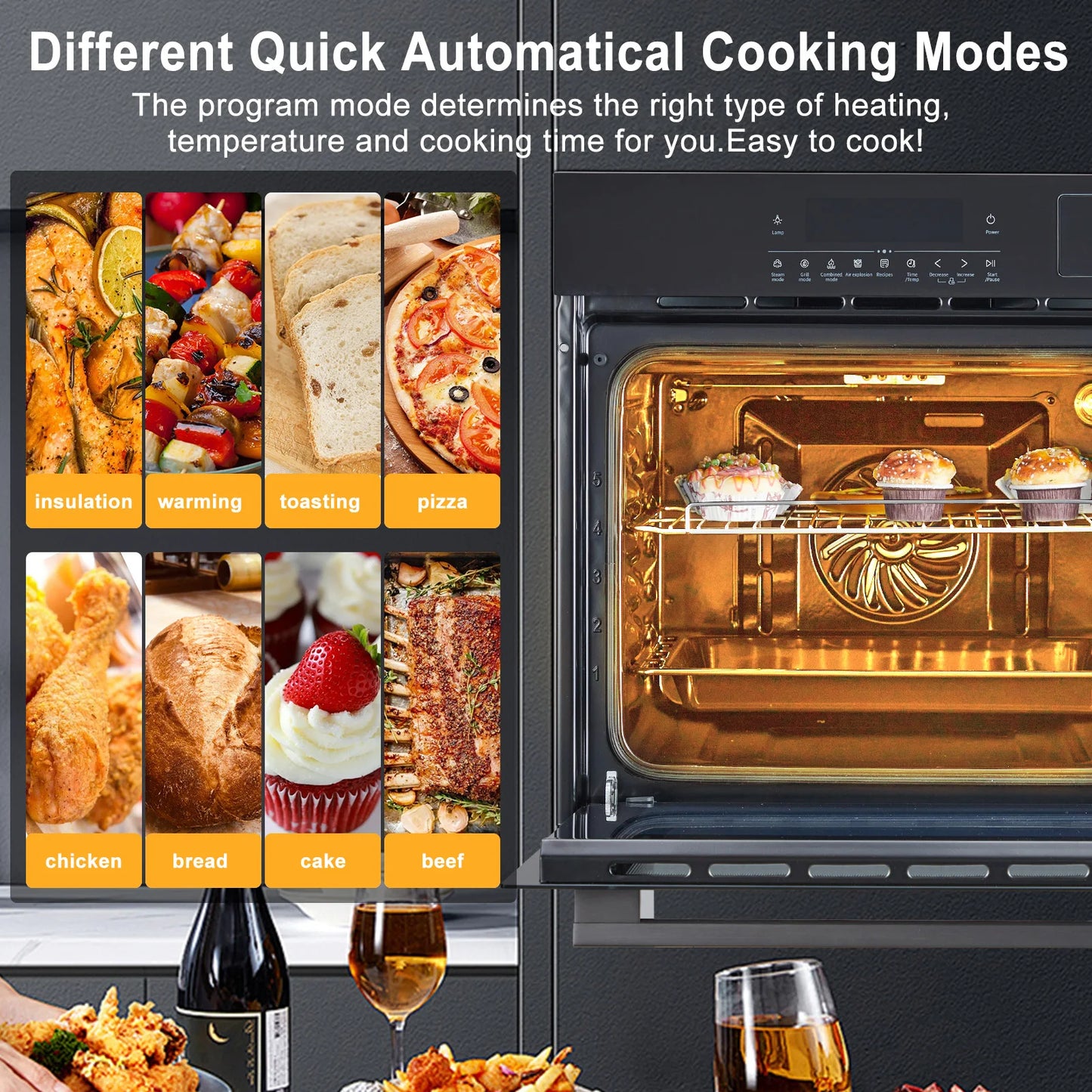 24" Single Wall Oven 2.5 Cu.ft Built-in Timer Convection Electric Wall Oven with 8 Baking Modes 3000W 240V 3D Surround Heating