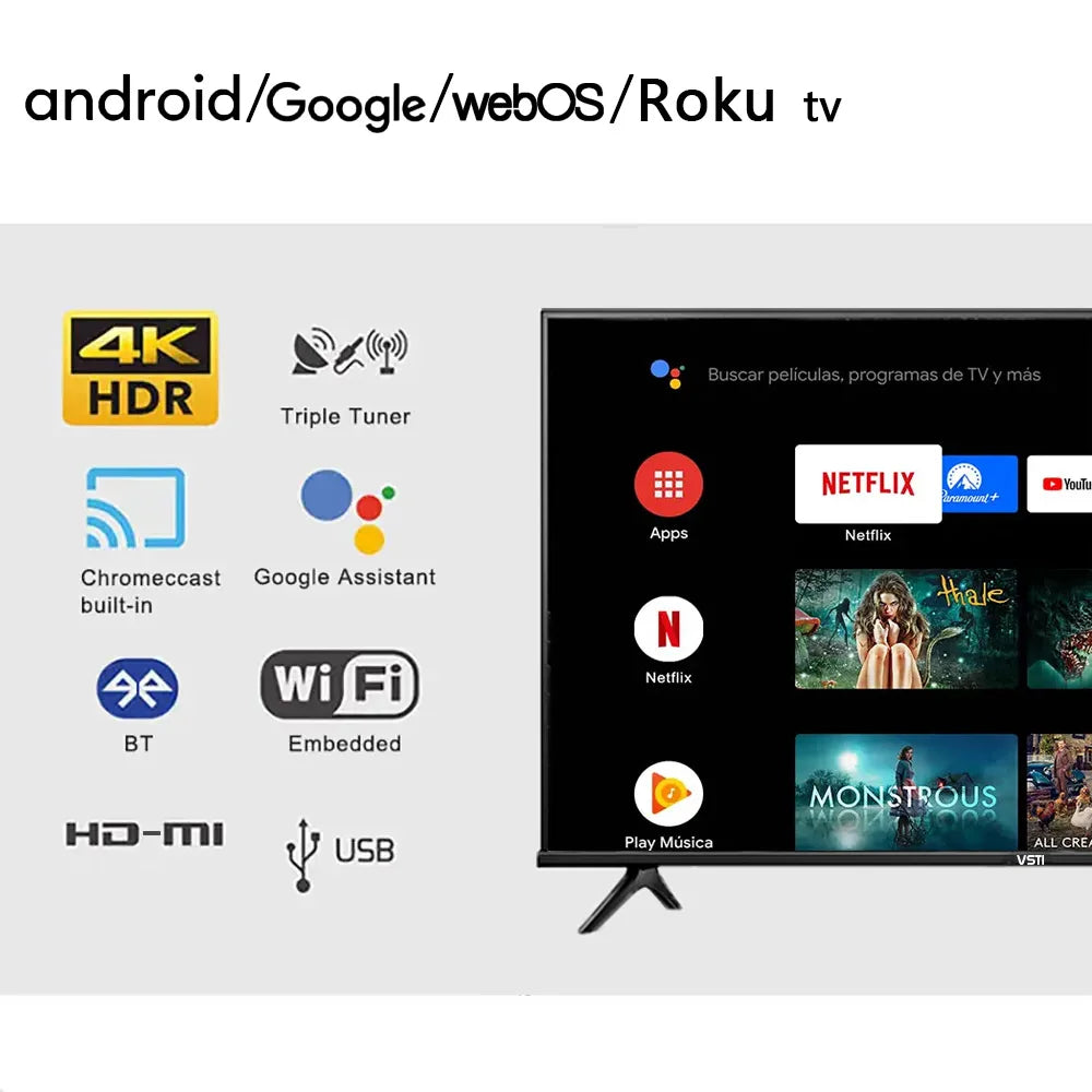 VSTI Smart Tv 70 Inch 4K  Hd Led Android Wifi 32 40 50 55 65 75 43 Inch Ready to Ship Smart Tv
