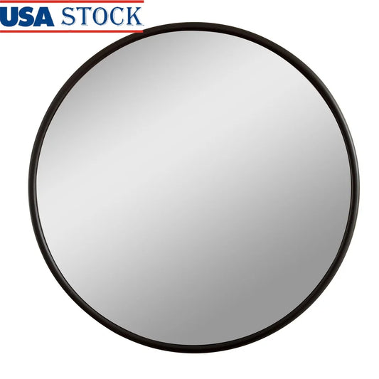 Black Traditional Round Wall Mirror 18x18 Inch Sleek Design Reflective Surface Enhances Space Home Office Decor Easy Maintenance
