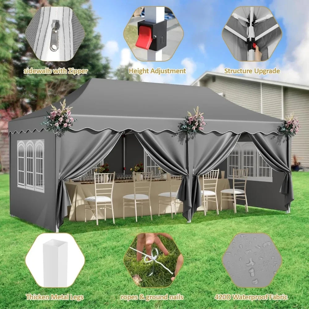 10×20 ft Heavy-Duty Party Tent – Outdoor Wedding Canopy with Carry Bag, 4 Sidewalls, 2 Zip Doors & 6 Sandbags