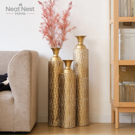 Metal decorative vases High distress, metal center vases with growing vine patterns, set of 3 vases for home/Party decoration