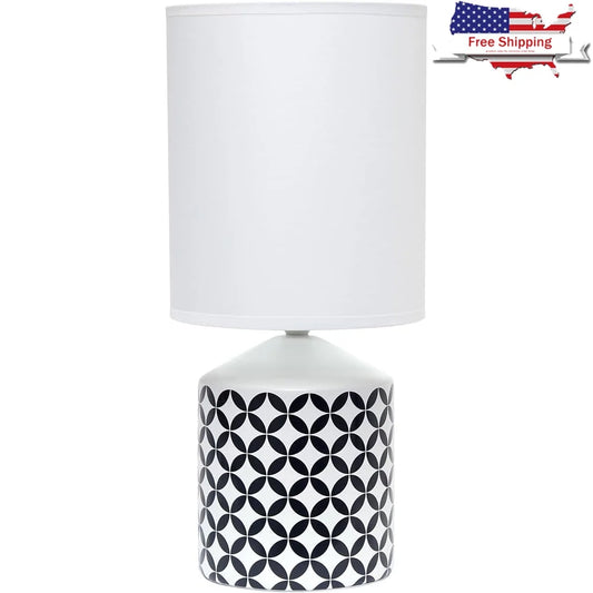 Printed Jug Table Lamp with White Drum Shade Rustic Elegance Living Room Bedroom Office Versatile Home Decor Easy On Off Switch