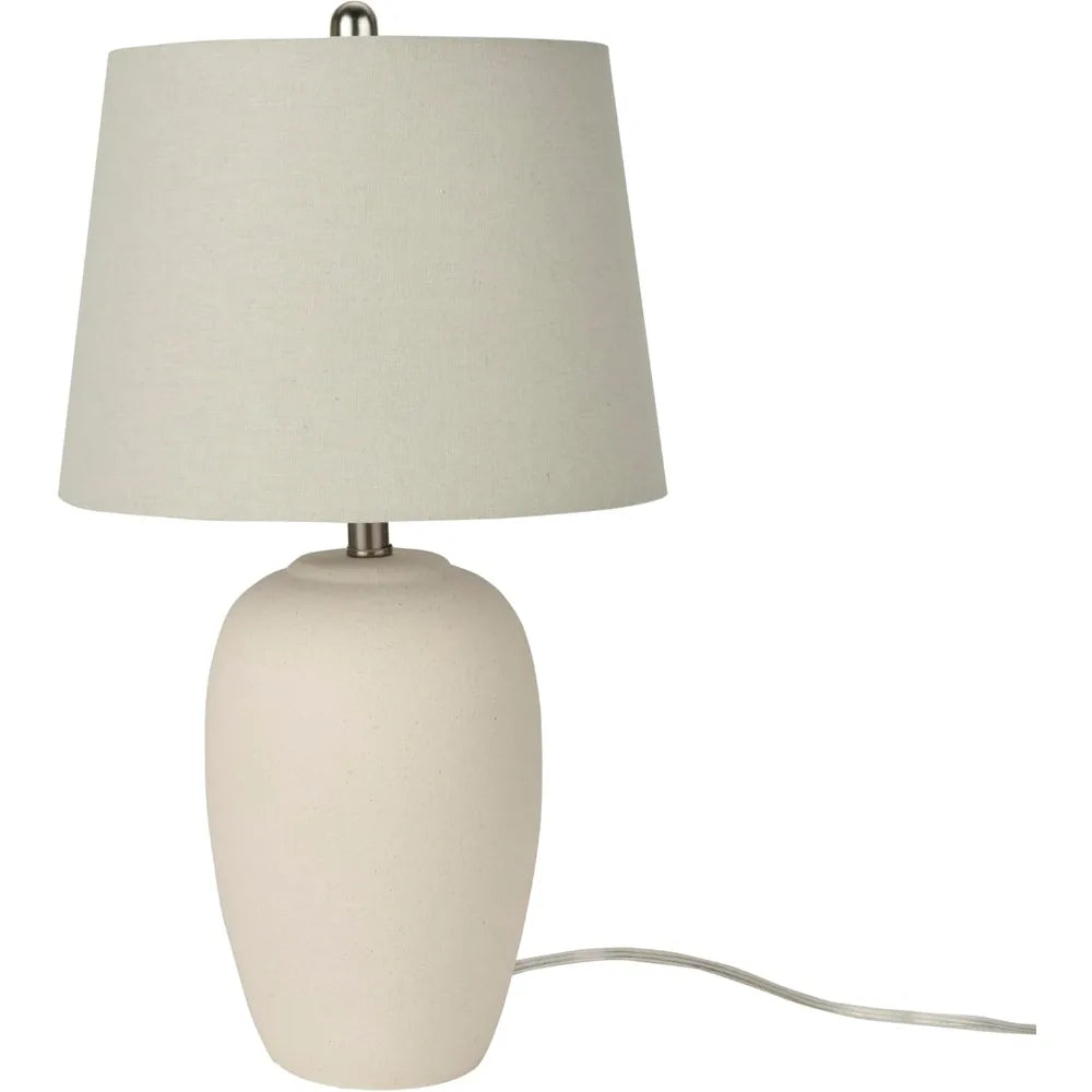 Nourison Home 23" Natural White Ceramic Jar Table Lamp for Bedroom, Living Room, Dining Office, with Off-White Shade
