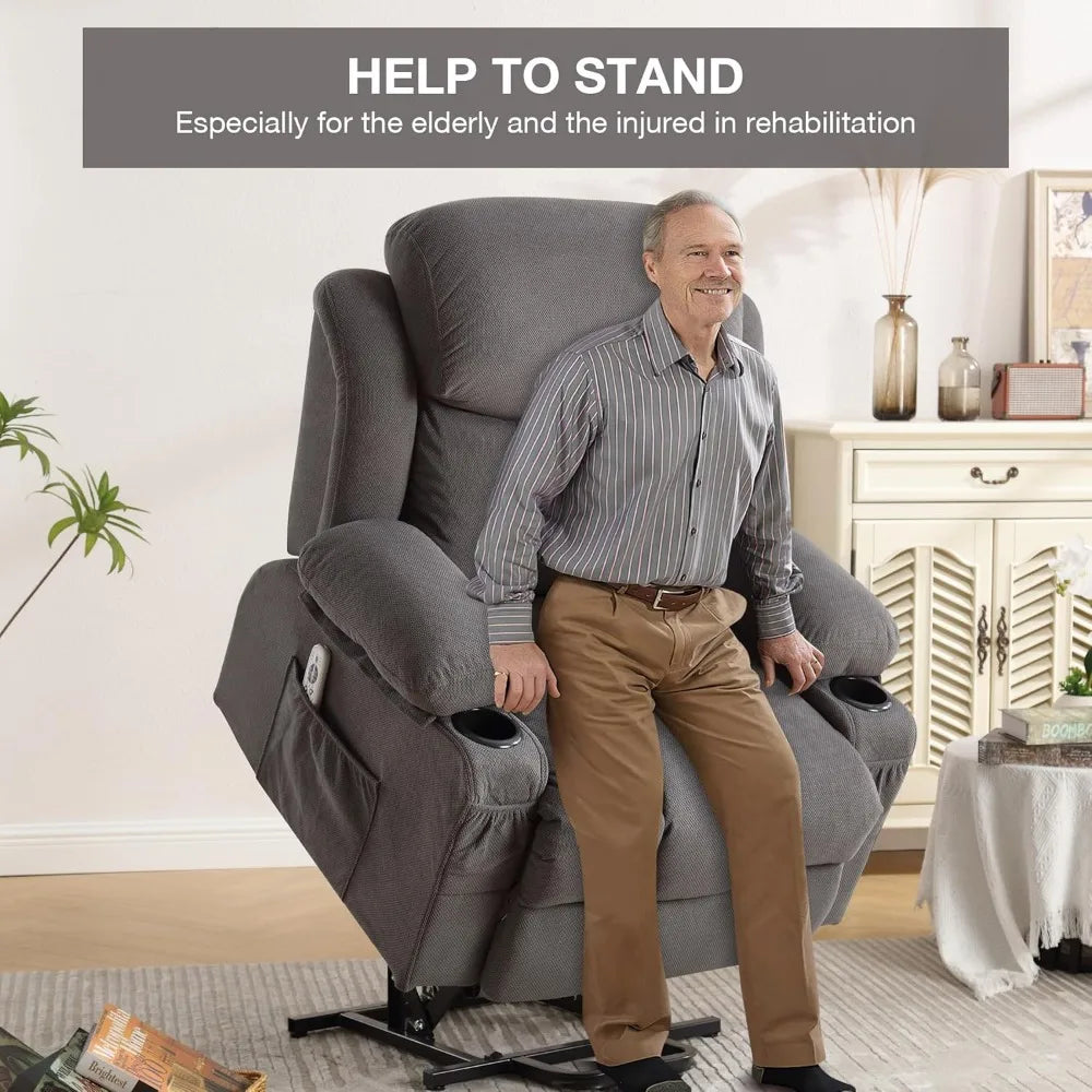 Power Lift Recliner Chair with Heat and Massage Electric Fabric Recliner Chair for Elderly with Side Pocket, USB Charge Port,