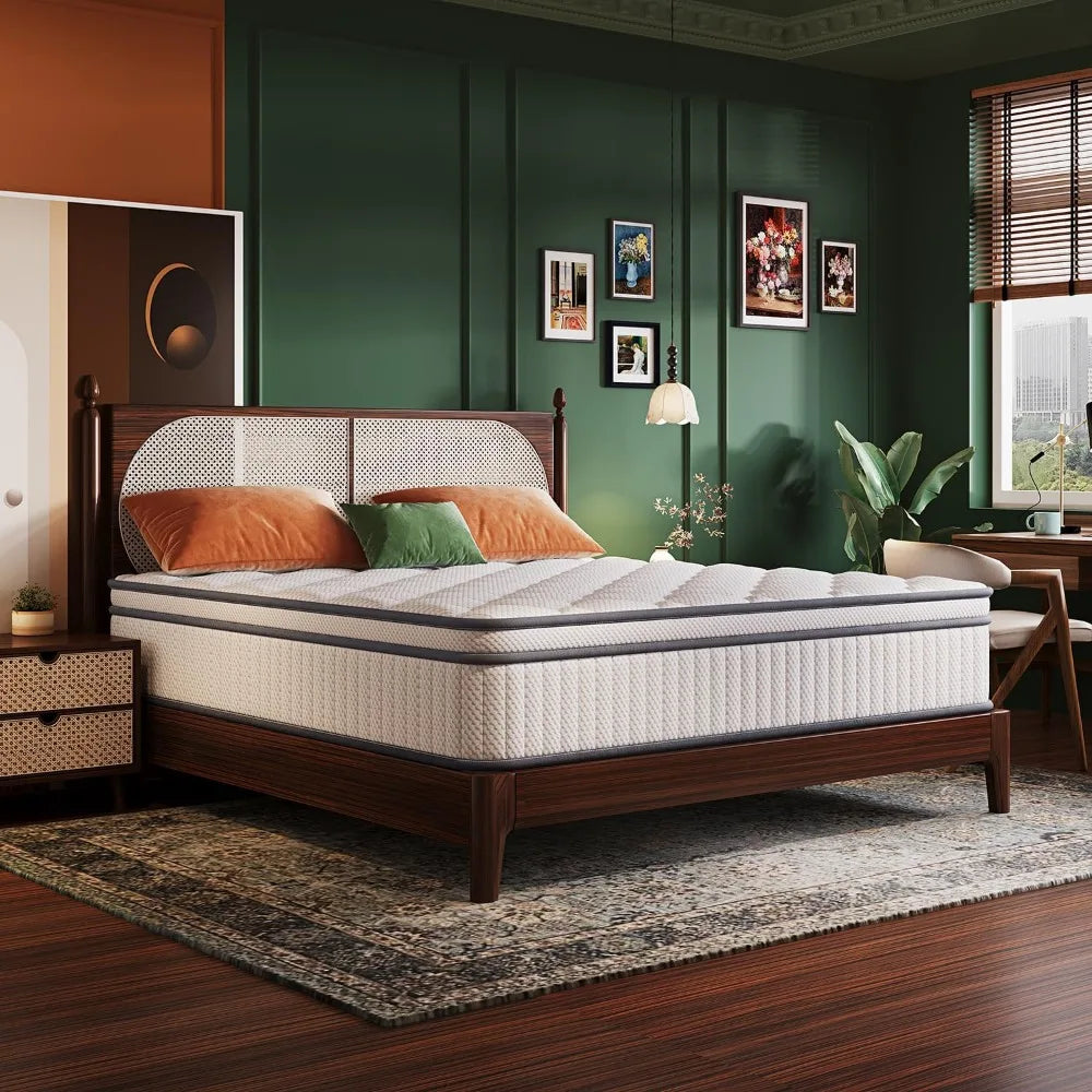 Mattress, 14 Inch Mattress in a Box, Gel Memory Foam Hybrid Mattresses for Motion Isolation, Soft and Comfortable