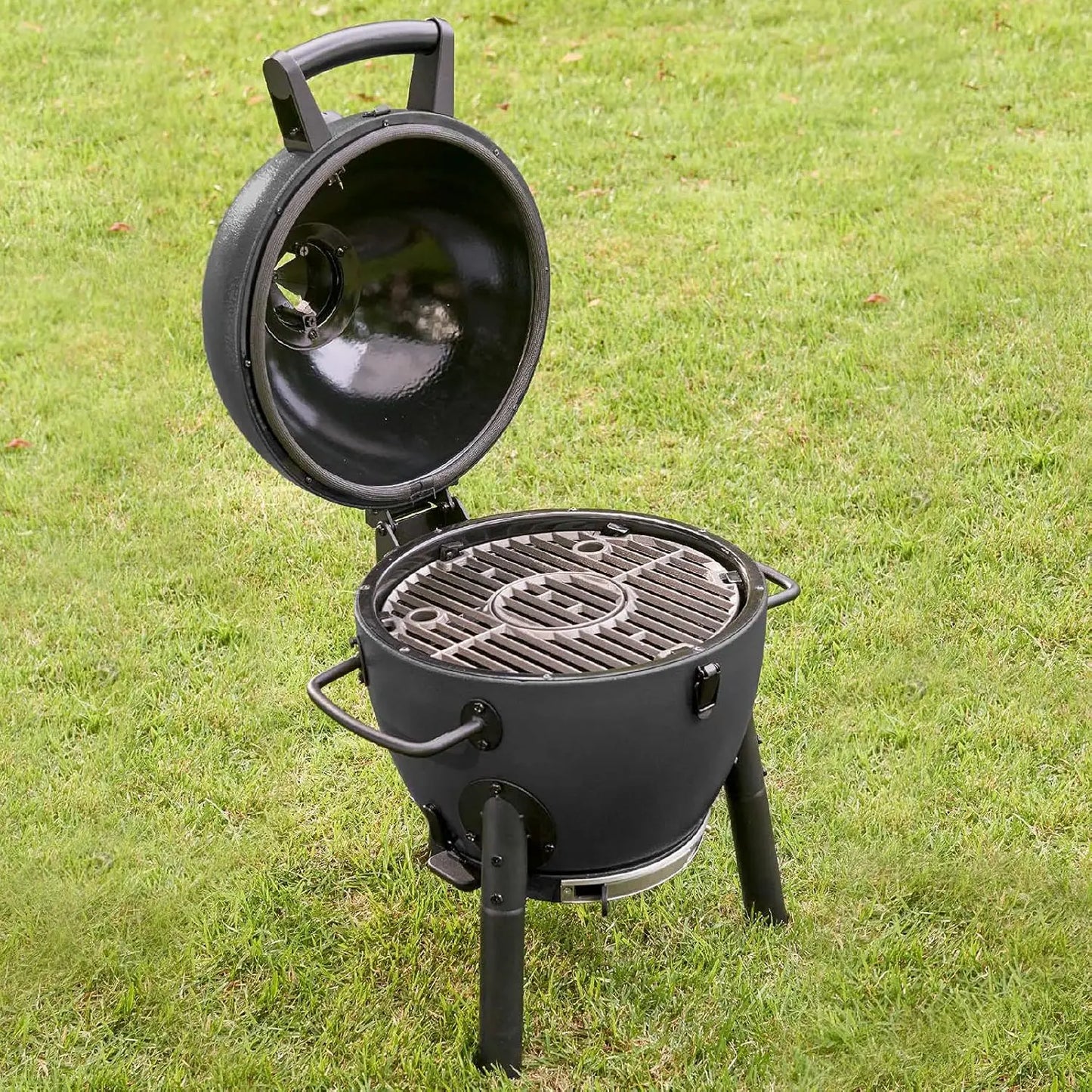 Portable Kamado Charcoal Grill and Smoker with Cast Iron Grates and Locking Lid with 155 Cooking Square Inches in Ash, Model