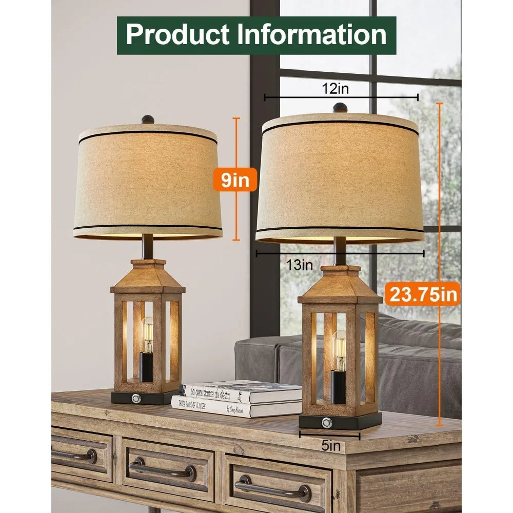 23.75" Farmhouse Dual USB Charging Ports 3-Way Dimmable Touch Control Table Lamp with Nightlight Vintage Modern Lamps for Living
