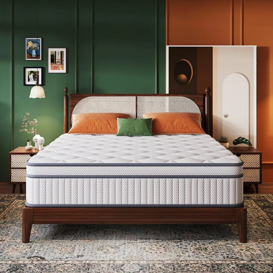 Mattress, 14 Inch Mattress in a Box, Gel Memory Foam Hybrid Mattresses for Motion Isolation, Soft and Comfortable