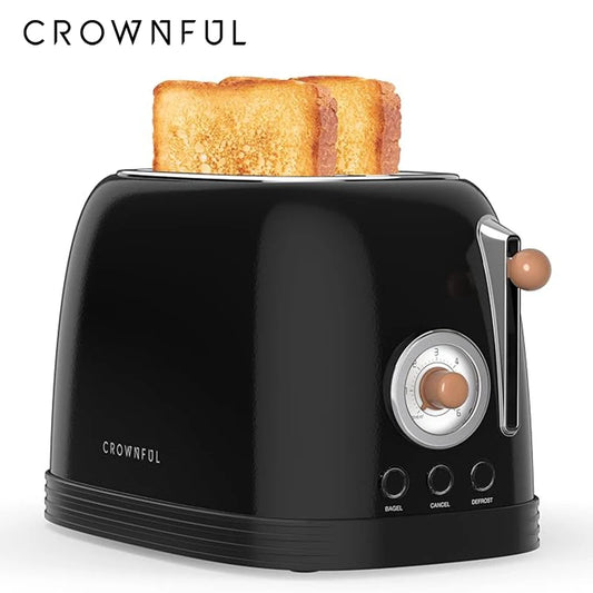 CROWNFUL 2-Slice Toaster Stainless Steel Extra Wide Slots Toaster Cancel Defrost and Bagel Functions for Toasting Bread Waffle