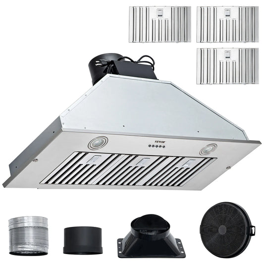 SucceBuy 30/36 inch Built-in Range Hood 800/900CFM Stainless Steel with LED Lights Baffle Filters Ducted Convertible ETL