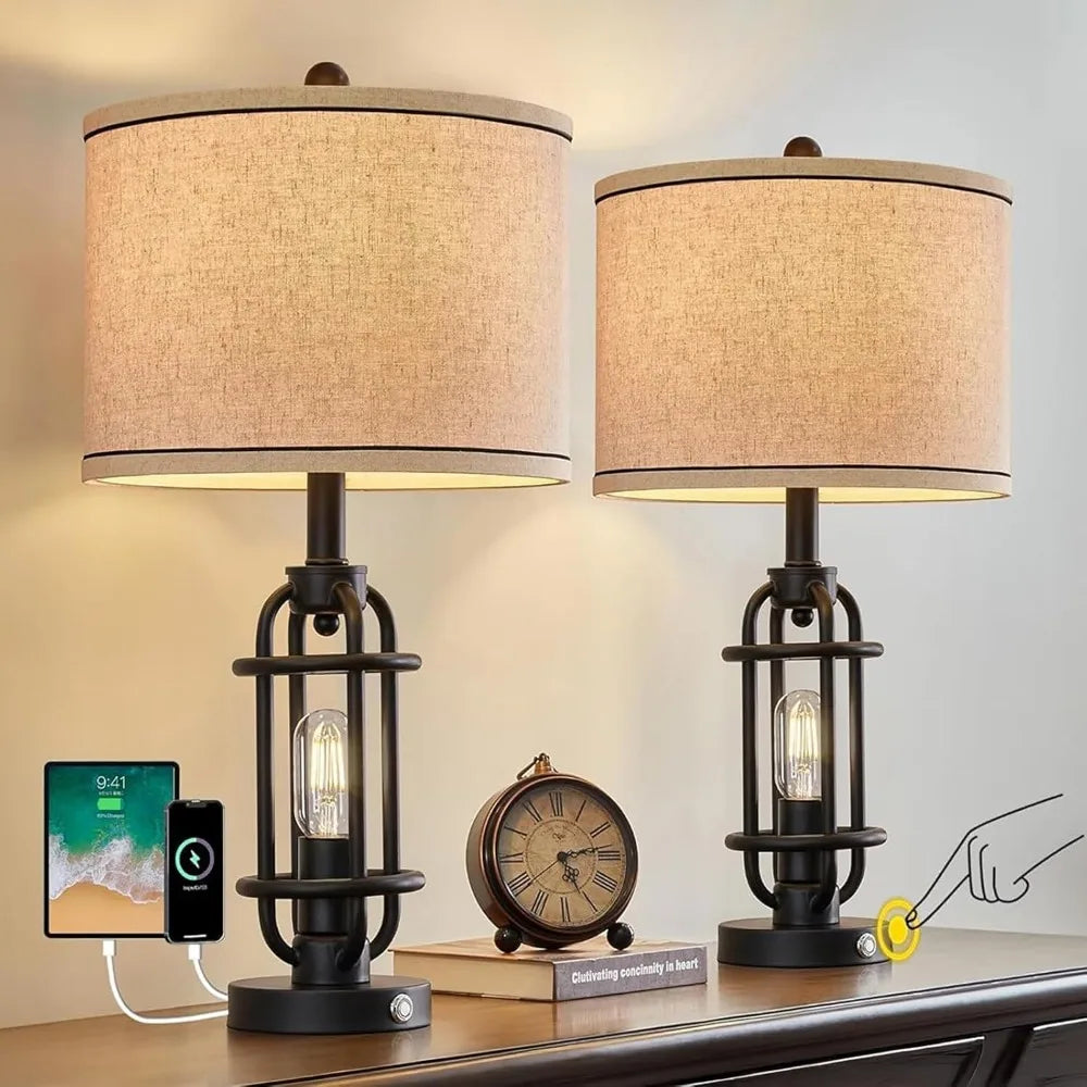 23.75'' Industrial Black Metal Table Lamps Living Room Lamp for Nightstand Bedroom lamps Set of 2 Bedside End Side Table Lamps H