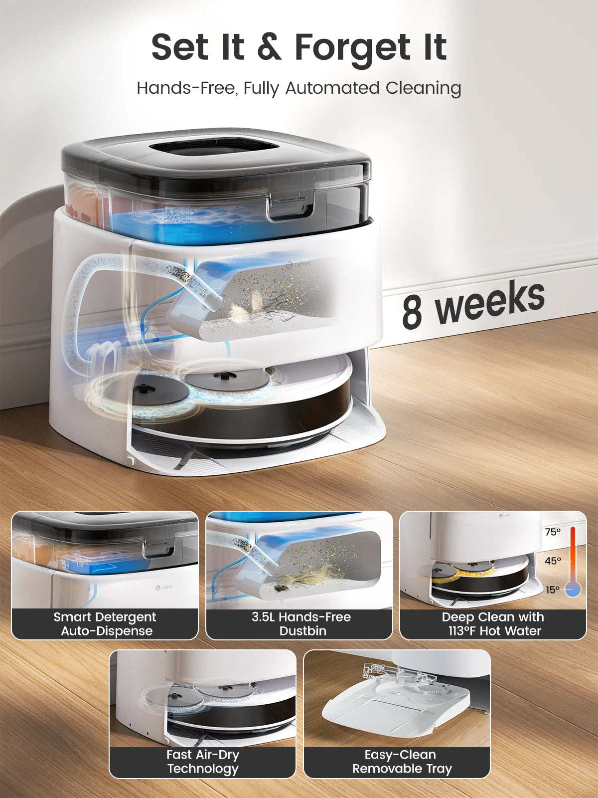 LEFANT M3 Robot Vacuum Cleaner, All-in-one Base Station, Suction 12,000 Pa,DToF Navigation, PSD Obstacle Avoidance Technology