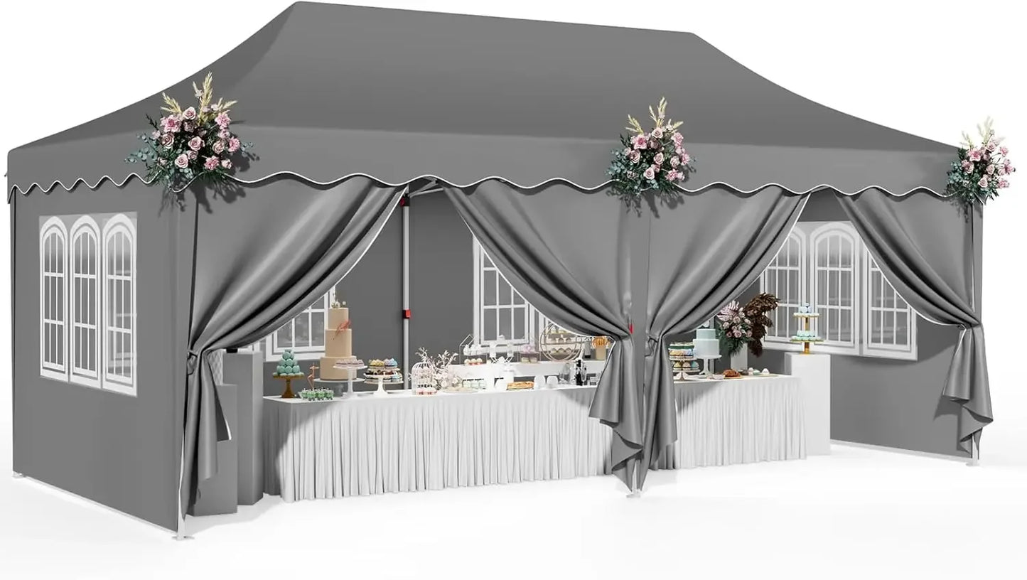 10×20 ft Heavy-Duty Party Tent – Outdoor Wedding Canopy with Carry Bag, 4 Sidewalls, 2 Zip Doors & 6 Sandbags
