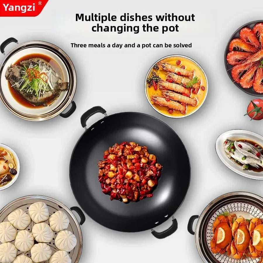 Cast iron electric hot pot household electric frying pan steaming and cooking pot electric hot cooking pot dormitory