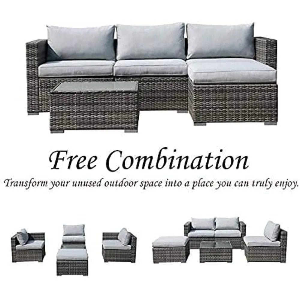 5 Piece Outdoor Patio Furniture Set, Sectional Conversation All-Weather Cushions, Backyard Porch Garden Poolside Balcony Set