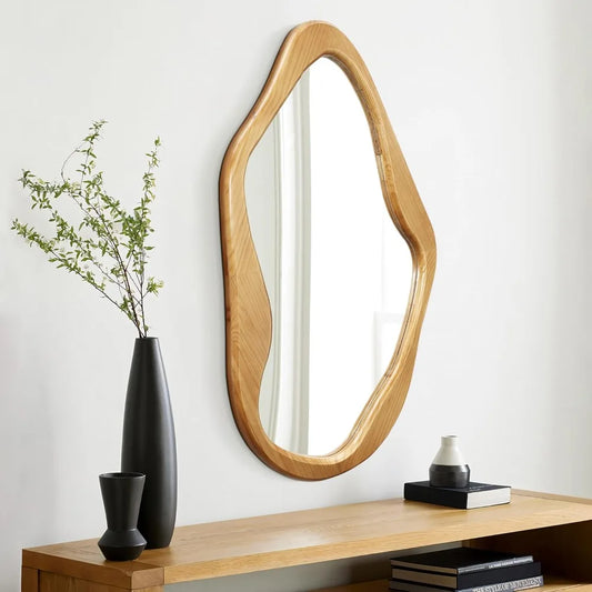 LuxenHome Asymmetrical Wall Mirror with Natural Pine Wood Frame,Irregular Wall Mirror for Living Room,Entryway,Bedroom,Decorativ