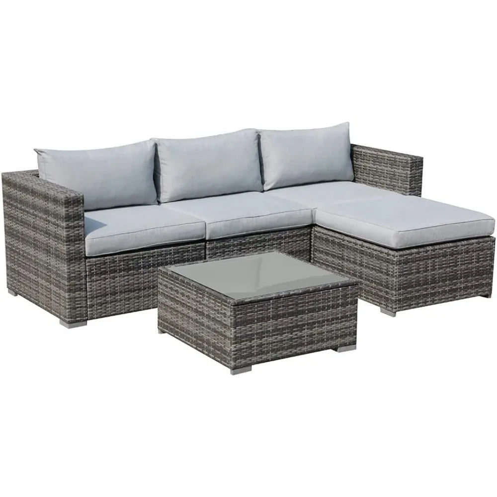 5 Piece Outdoor Patio Furniture Set, Sectional Conversation All-Weather Cushions, Backyard Porch Garden Poolside Balcony Set