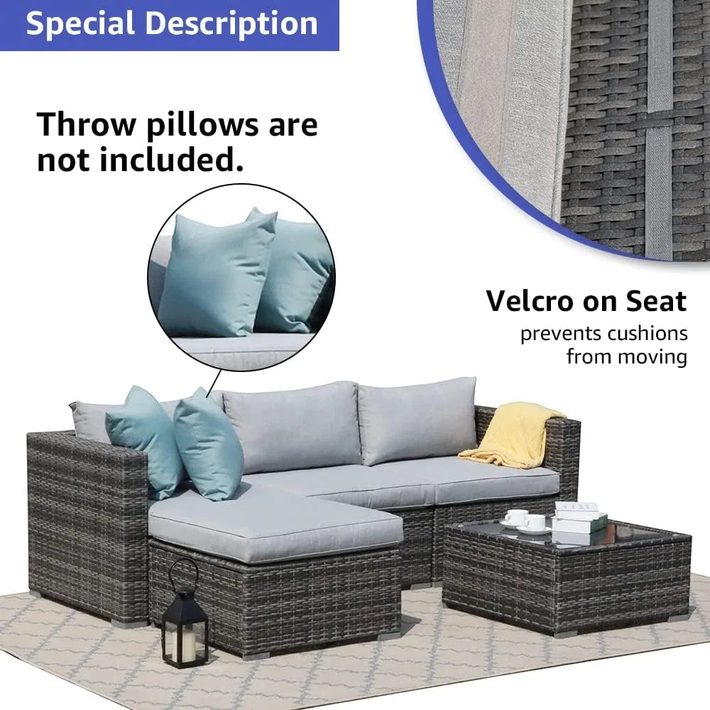 5 Piece Outdoor Patio Furniture Set, Sectional Conversation All-Weather Cushions, Backyard Porch Garden Poolside Balcony Set