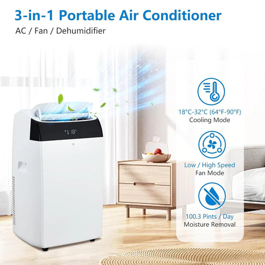 14000 BTU Portable Air Conditioners, 3-In-1 Free Standing Cooling AC Unit With Fan, Dehumidifier, Remote Control, Sleep Mode