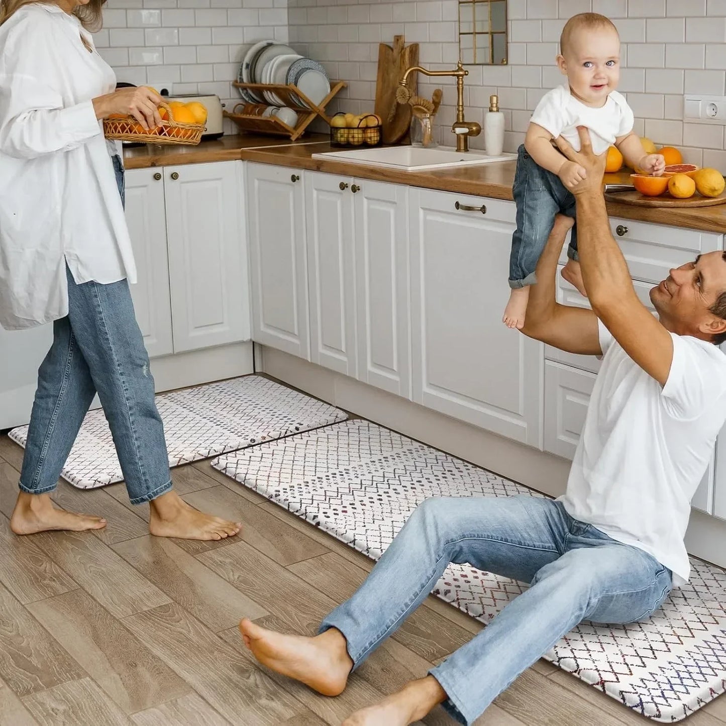 Kitchen Mats 2PCS,Cushioned Anti Fatigue Boho Kitchen Rugs and Mats,Non Slip Waterproof Kitchen Mats for Floor,Comfort Foam