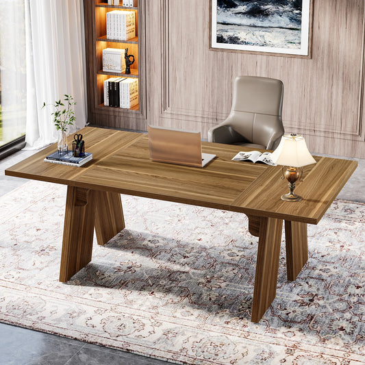 Tribesigns 70.9" Executive Desk, Large Office Computer Desk with Thicken Frame, Solid Wood Farmhouse Office Desk