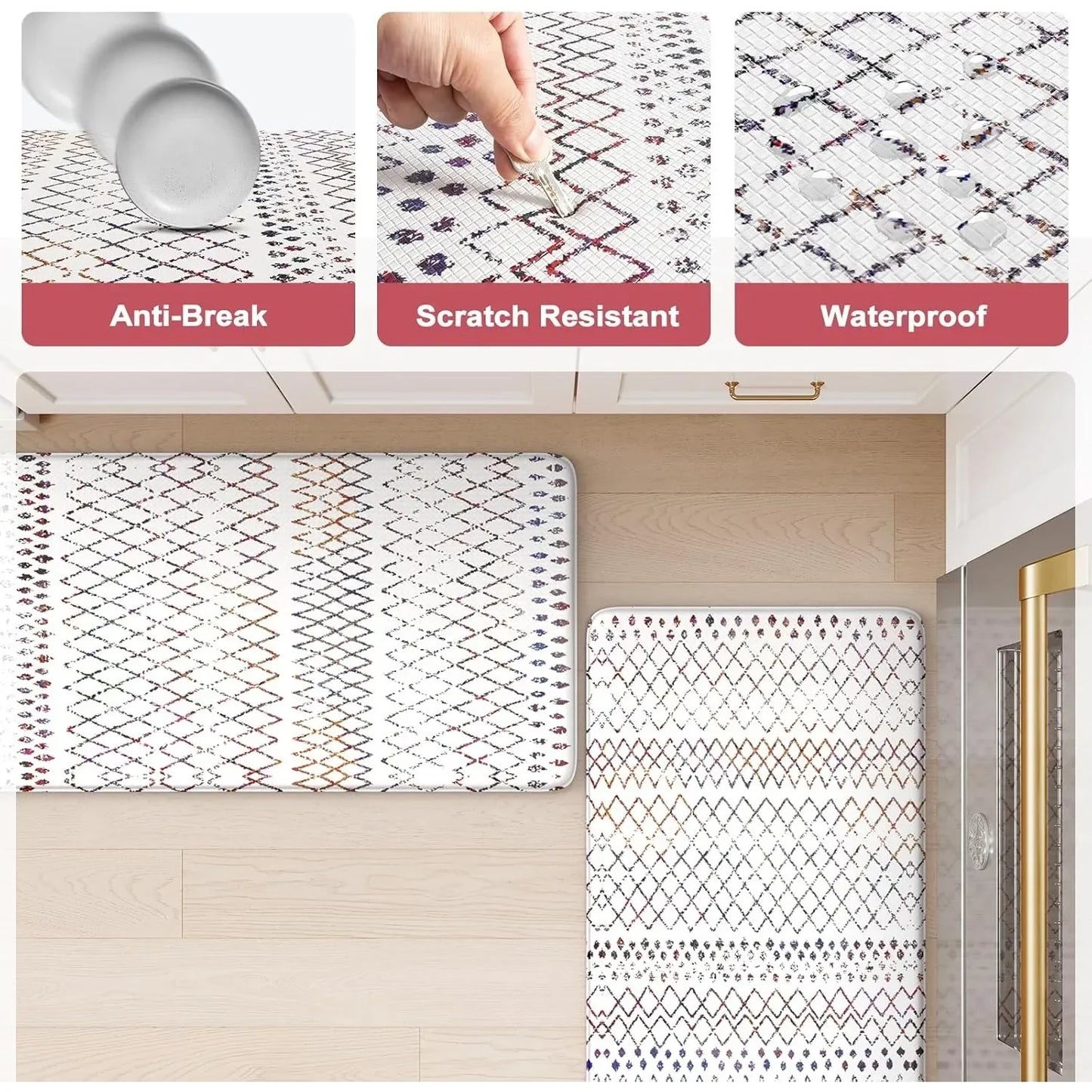Kitchen Mats 2PCS,Cushioned Anti Fatigue Boho Kitchen Rugs and Mats,Non Slip Waterproof Kitchen Mats for Floor,Comfort Foam