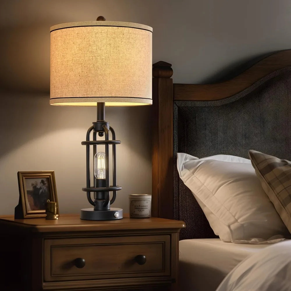 23.75'' Industrial Black Metal Table Lamps Living Room Lamp for Nightstand Bedroom lamps Set of 2 Bedside End Side Table Lamps H