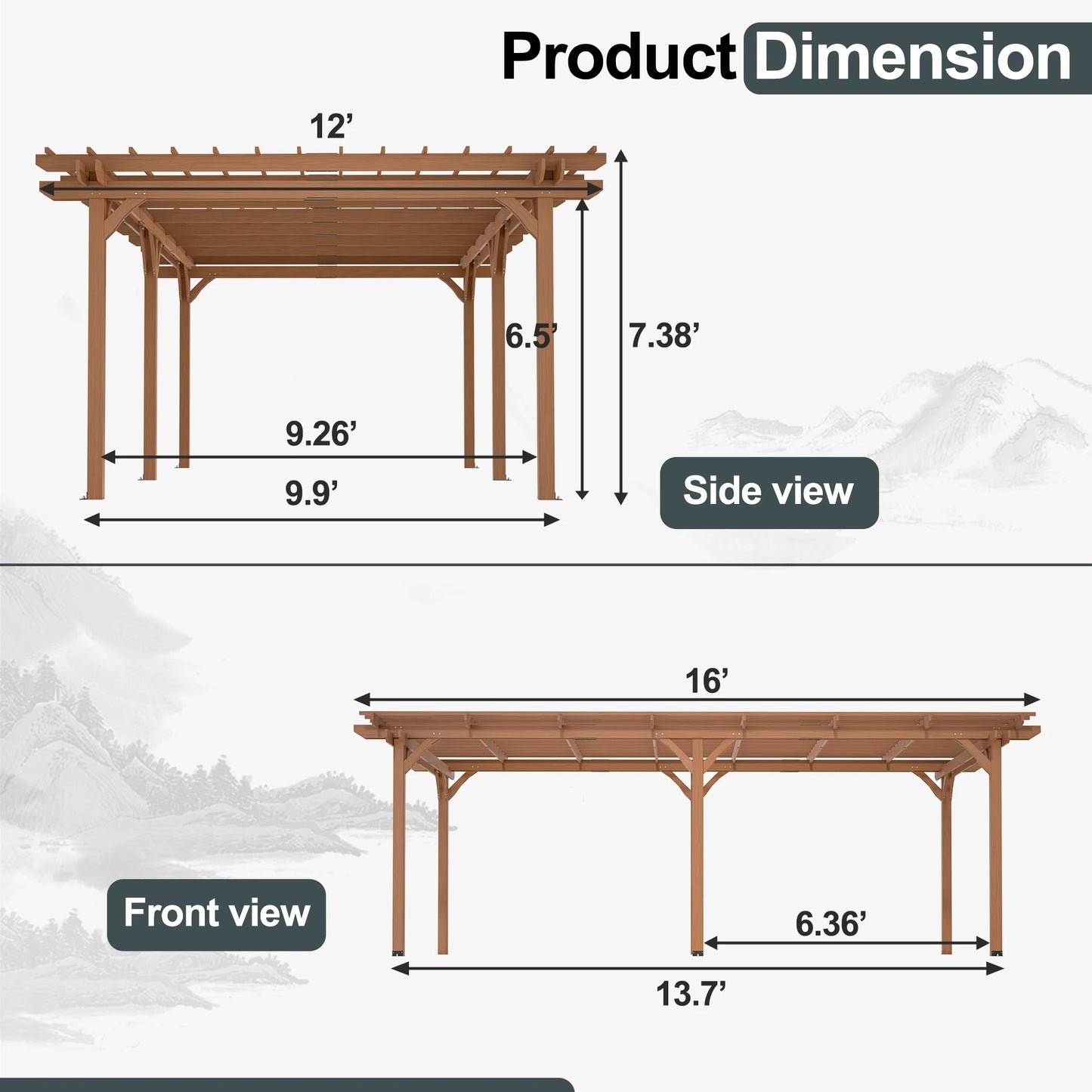 LZBEITEM Outdoor Gazebo Wooden Grape pergola for Climbing Plant Support, Garden, Terrace, Backyard, Deck, Brown