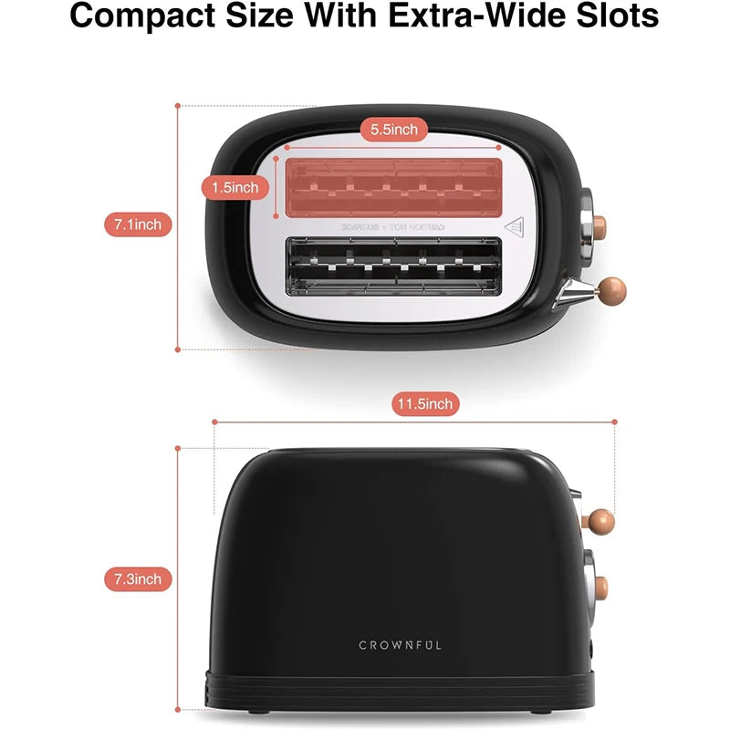 CROWNFUL 2-Slice Toaster Stainless Steel Extra Wide Slots Toaster Cancel Defrost and Bagel Functions for Toasting Bread Waffle
