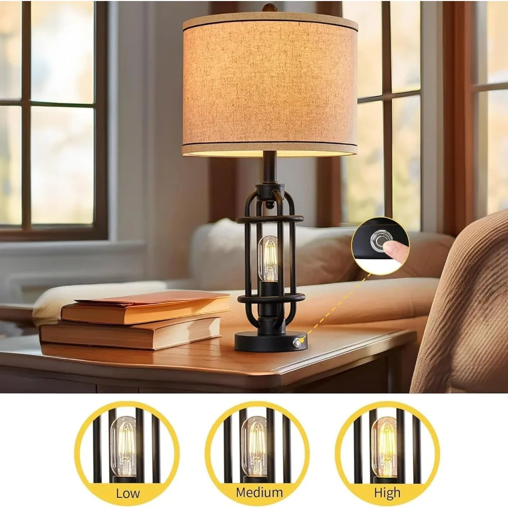 23.75'' Industrial Black Metal Table Lamps Living Room Lamp for Nightstand Bedroom lamps Set of 2 Bedside End Side Table Lamps H