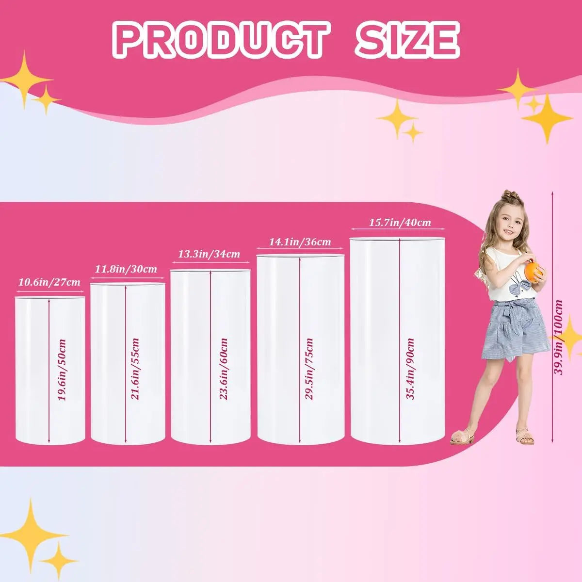5Pcs Cylinder Pedestal Stands for Party, White Cylinder Stand for Wedding Birthday Party Baby Shower Cake Table Event Decor