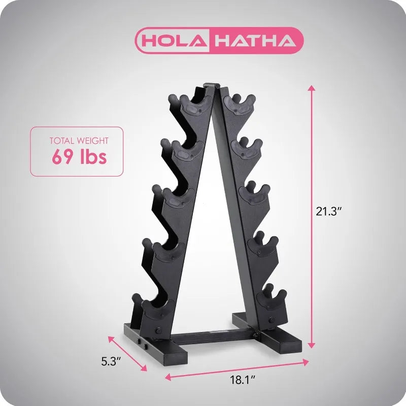 HolaHatha Neoprene Dumbbell Free Hand Weight Set with Rack,Ideal for Home Exercises to Gain Tone and Definition 56 LB Multicolor