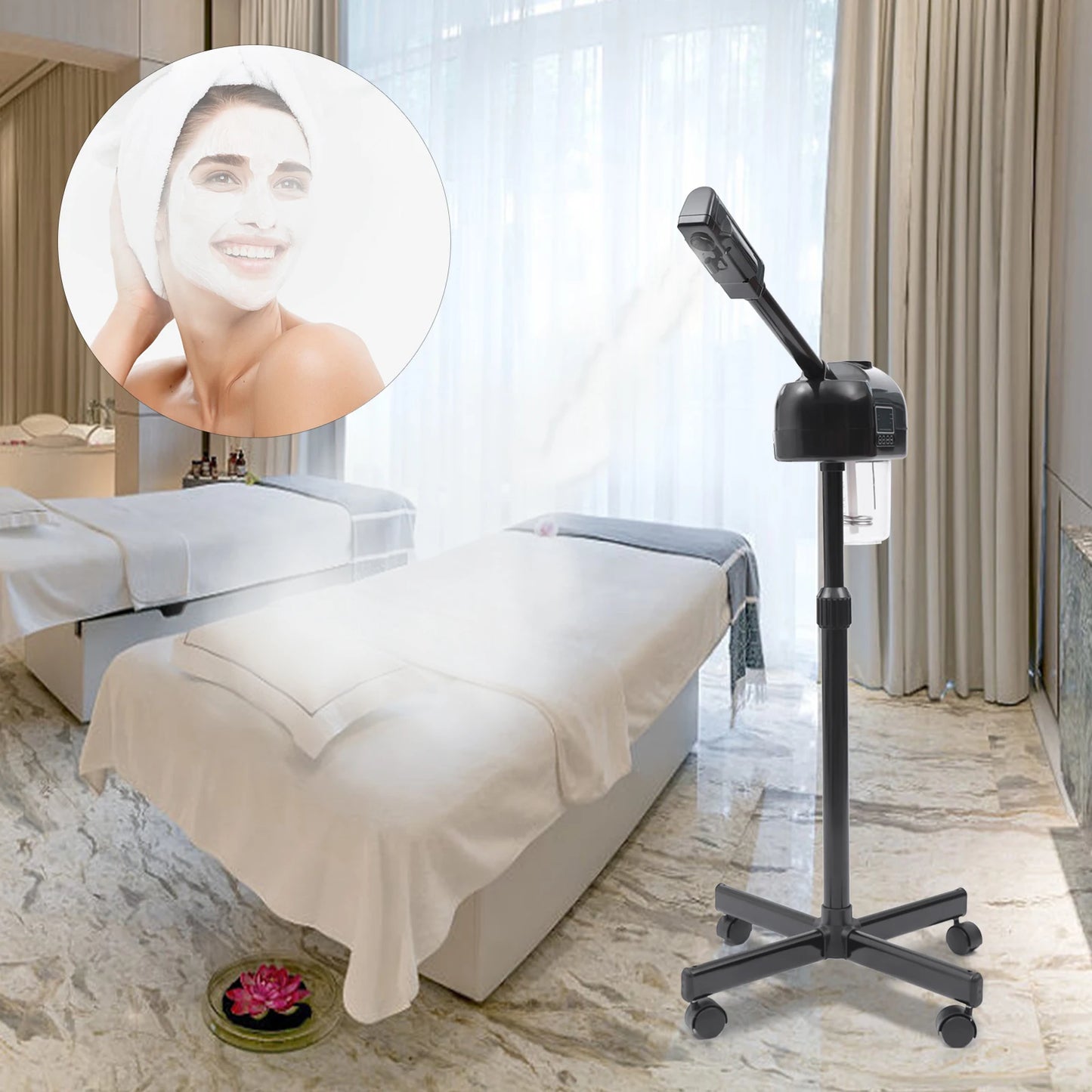 Facial Steamer for Esthetician Deep Cleaning Face Steamer for Facial with Hot Mist, Rolling Wheels & 360° Rotatable Spa