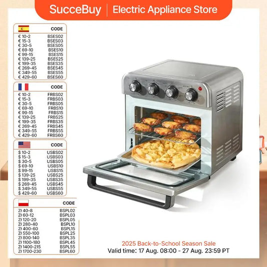SucceBuy 18L 1700W Air Fryer Toaster Oven Stainless Steel Toaster Ovens Countertop Combo with Grill Home and Commercial Use