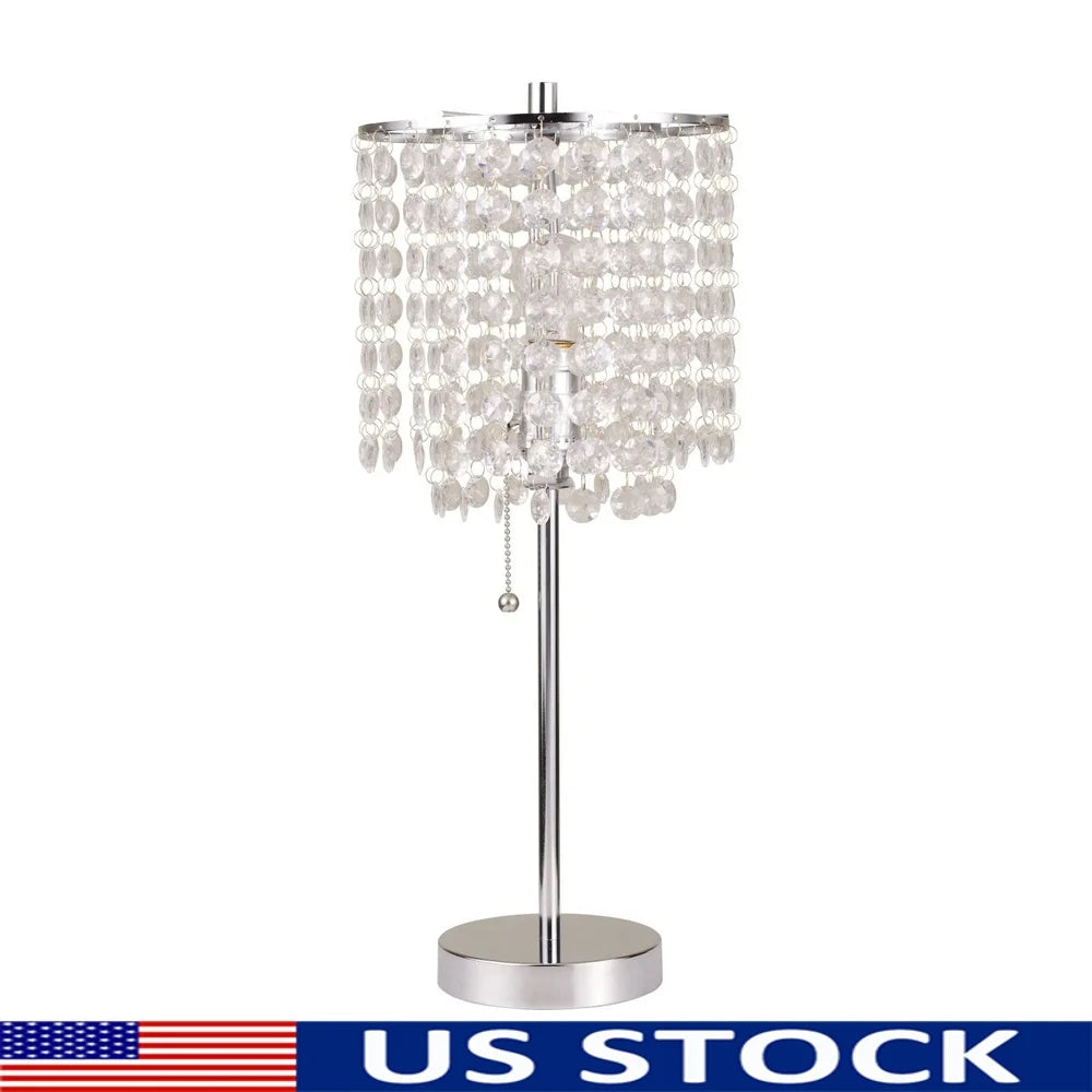 19 Inch Chrome Table Lamp Acrylic Crystal Shade Compact Design Stylish Home Office Lighting Assembly Required