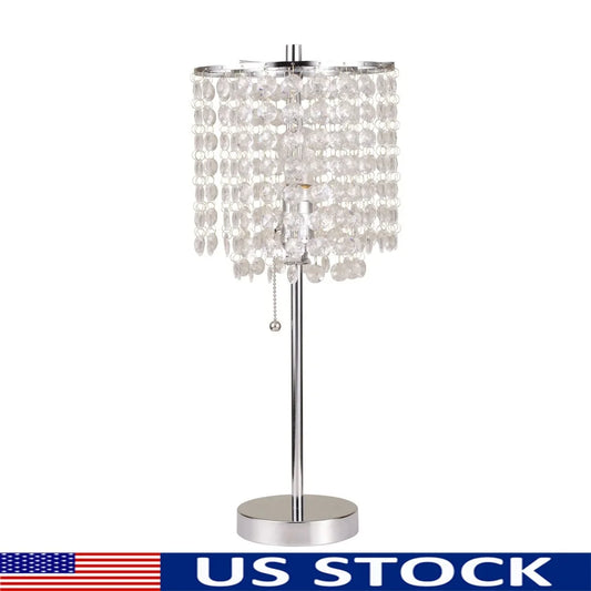 19 Inch Chrome Table Lamp Acrylic Crystal Shade Compact Design Stylish Home Office Lighting Assembly Required