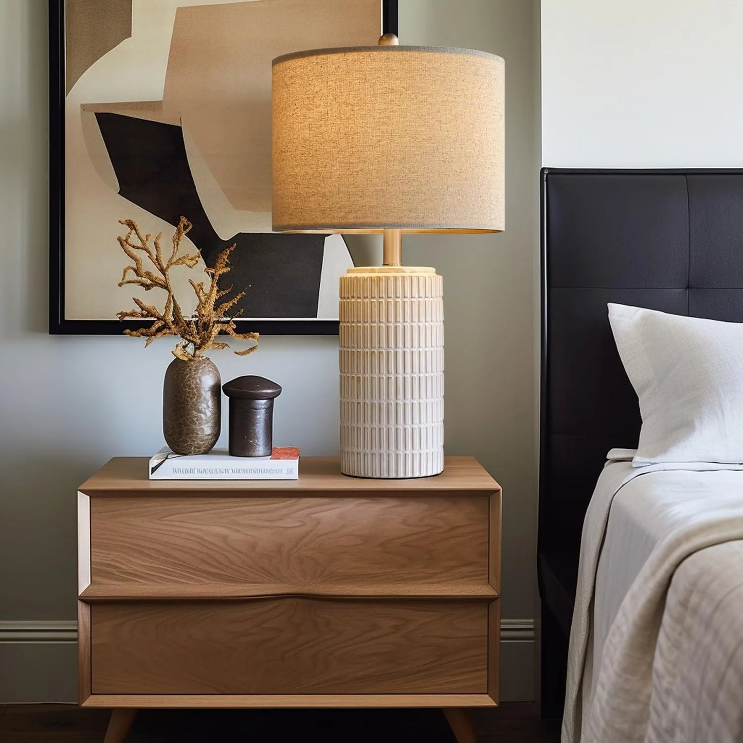 23" Modern Ceramic Table Lamp Set of 2 for Living Room White Desk Lamps for Bedroom Farmhouse Bedside Nightstand Bedside Lamp