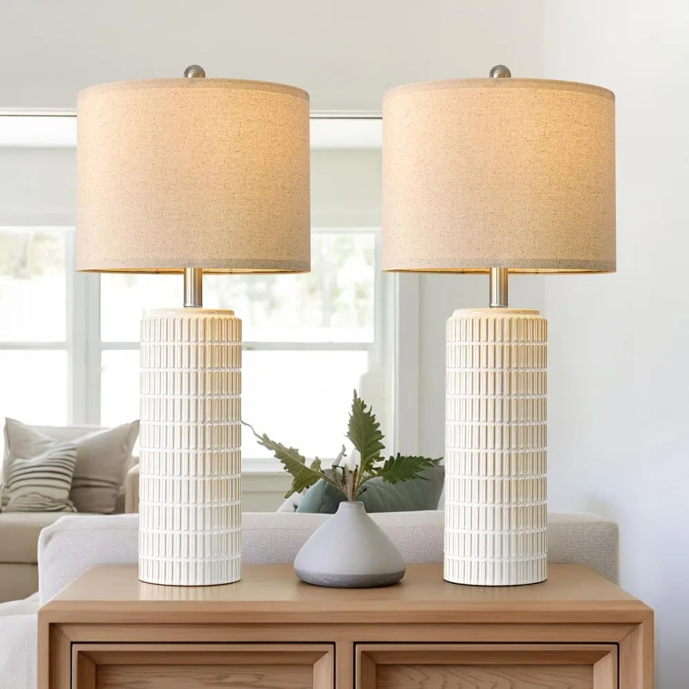 PoKat 27.5'' Tall Table Lamps for Living Room Set of 2, Ceramic Bedroom Lamps for Night Stands, Modern Bedside Lamps for Bedroom