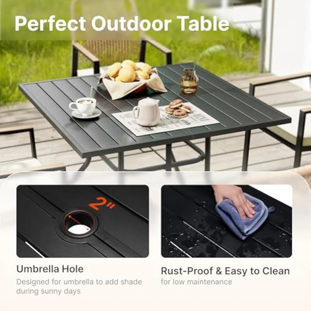 "Outdoor Patio Dining Set, 5-Piece Rattan Table & Chairs Set with Cushions, Umbrella Hole & Wicker Design – Perfect for Outdoor