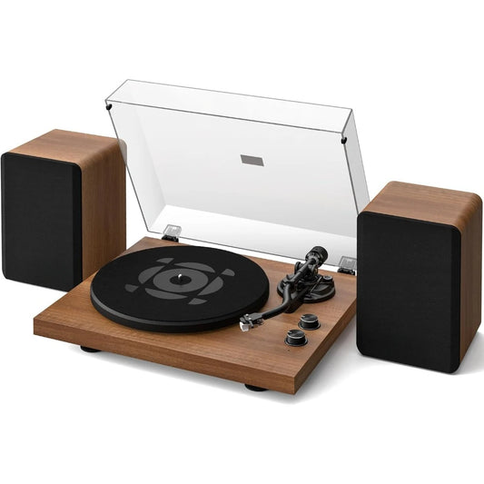 Vinyl Record Player with Stereo Speakers, Turntable with Built-in Preamp, S-Shaped Tonearm, 33/45 RPM