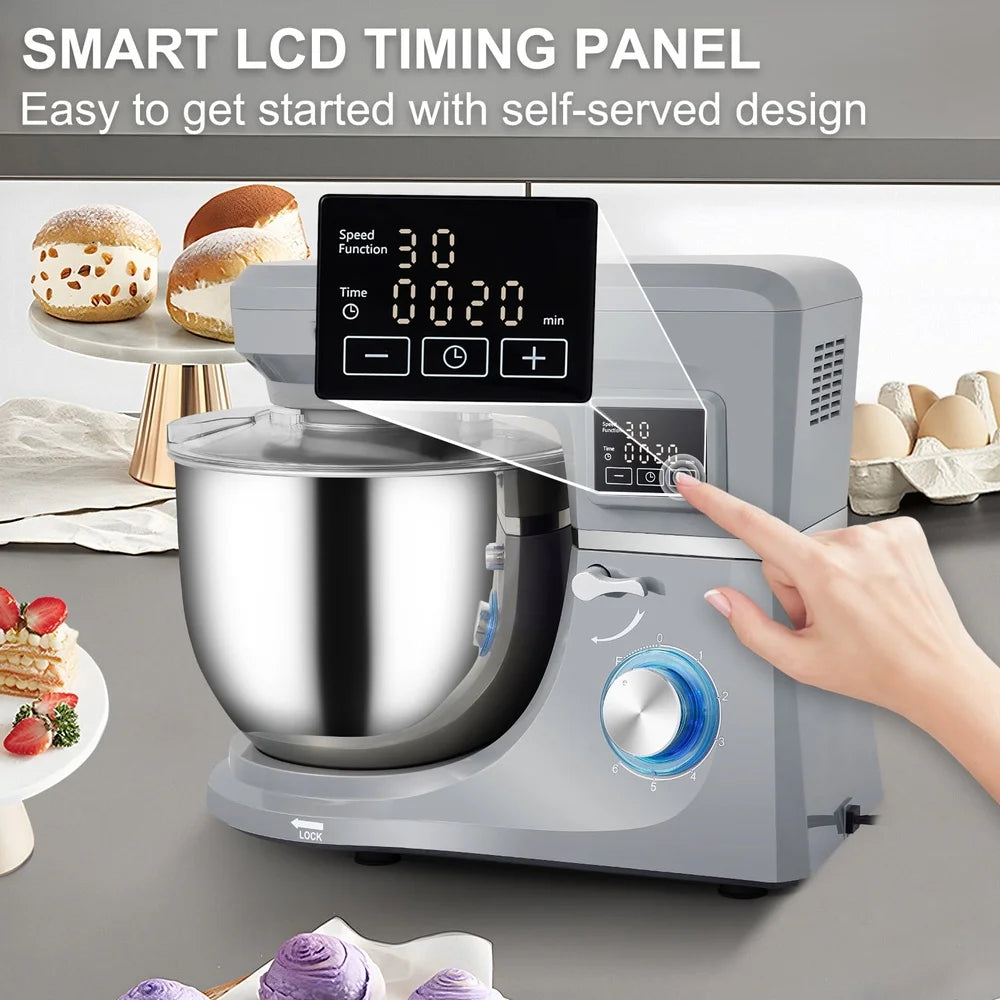 7.4 Qt Stand Mixer with Stainless Steel Bowl Dough Hook Beater Whisk Meat Grinder Juice Cup LCD Touch Panel