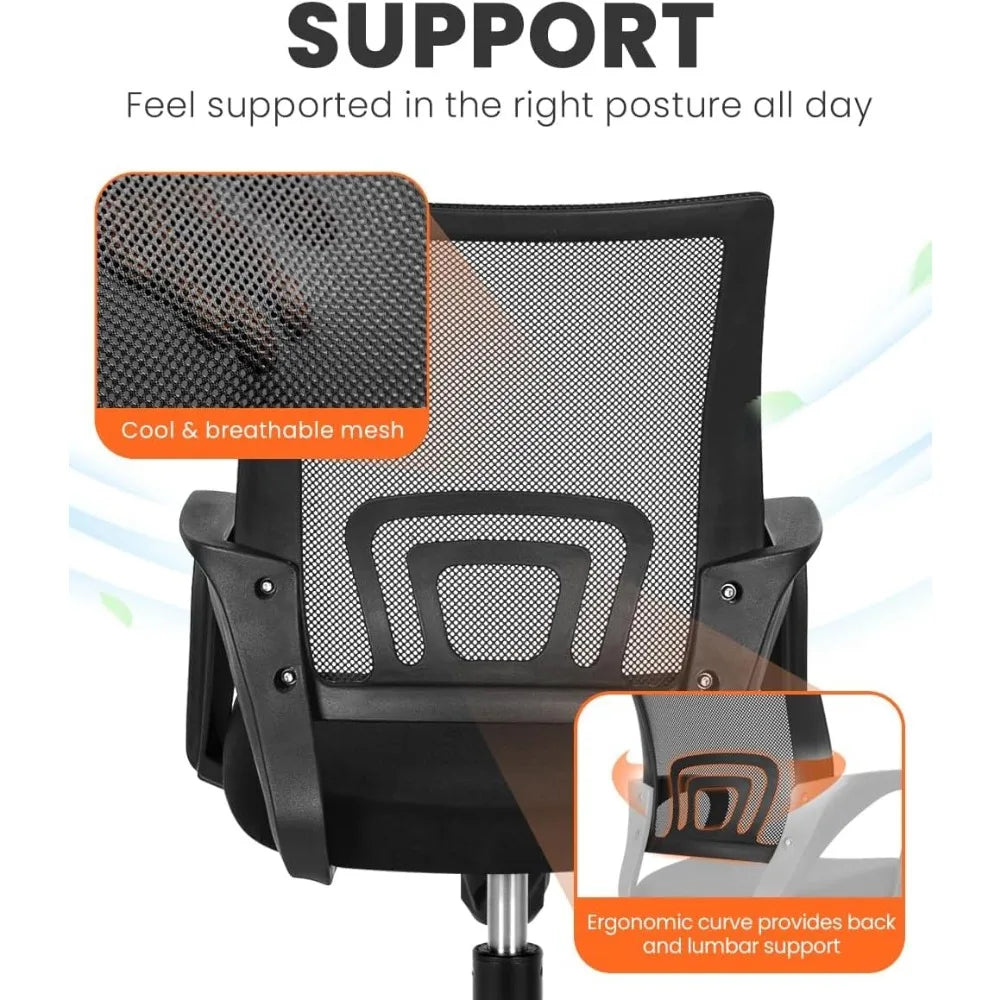 Office Desk Computer Chair Ergonomic Mesh Gaming Mid Back Seat with Comfy Lumbar Support Adjustable Height Swivel for Home Task