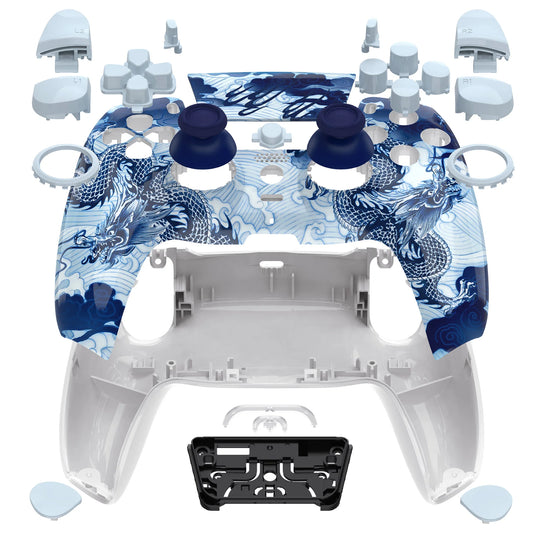 eXtremeRate Luna Redesigned Full Set Housing Shell Buttons Touchpad Cover for ps5 Controller BDM-030/040/050 - Porcelain Dragon